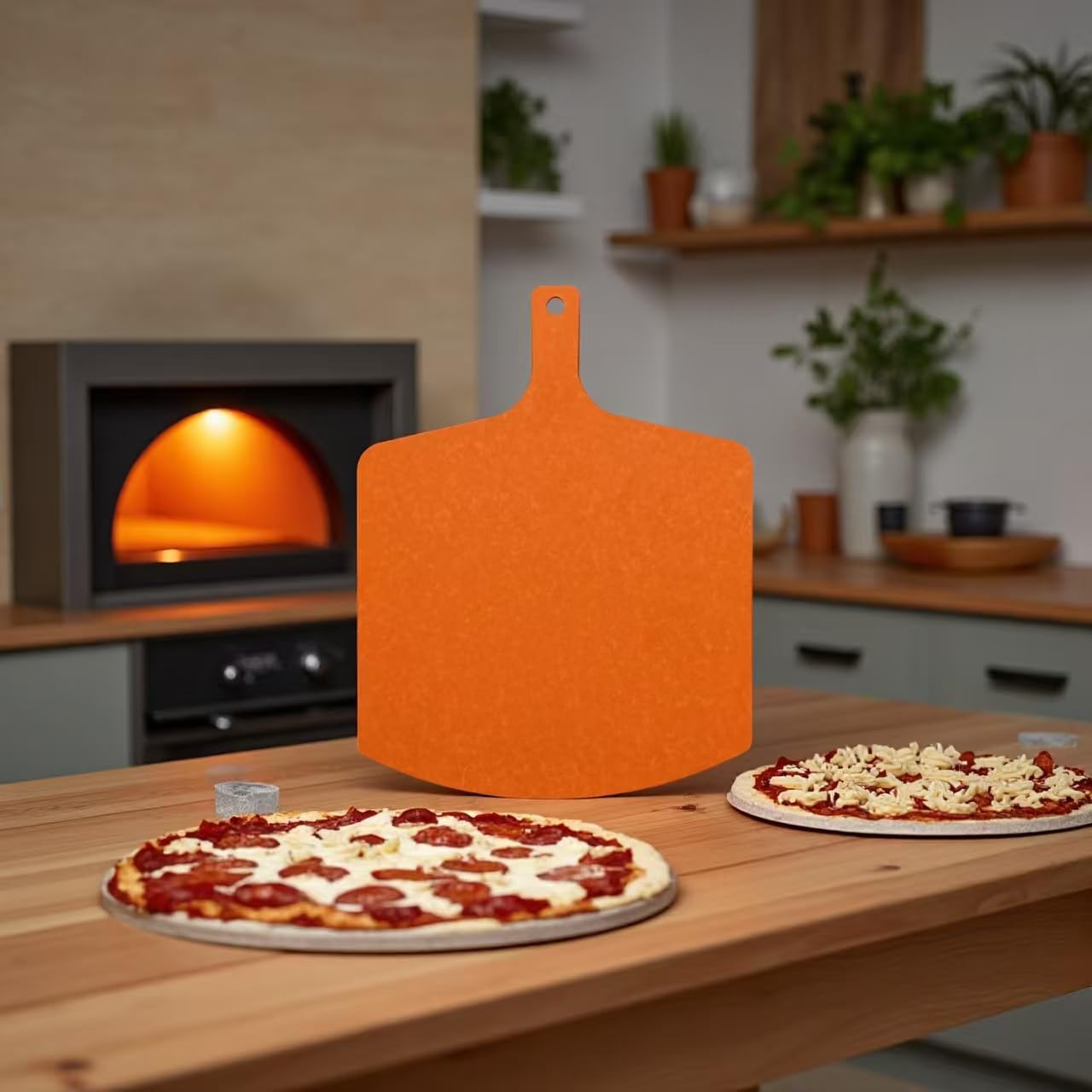 Large Pizza Board19"x14” - Wood Fiber Cutting & Serving Board with Handle for Kitchen Charcuterie Natural Square Design