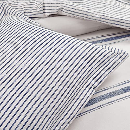 Image of Lush Decor Farmhouse Stripe Reversible Cotton Duvet Cover Twin XL Size 2 Piece Set Navy - Twin XL Bedding Set - Striped Duvet Cover - Dorm Essentials