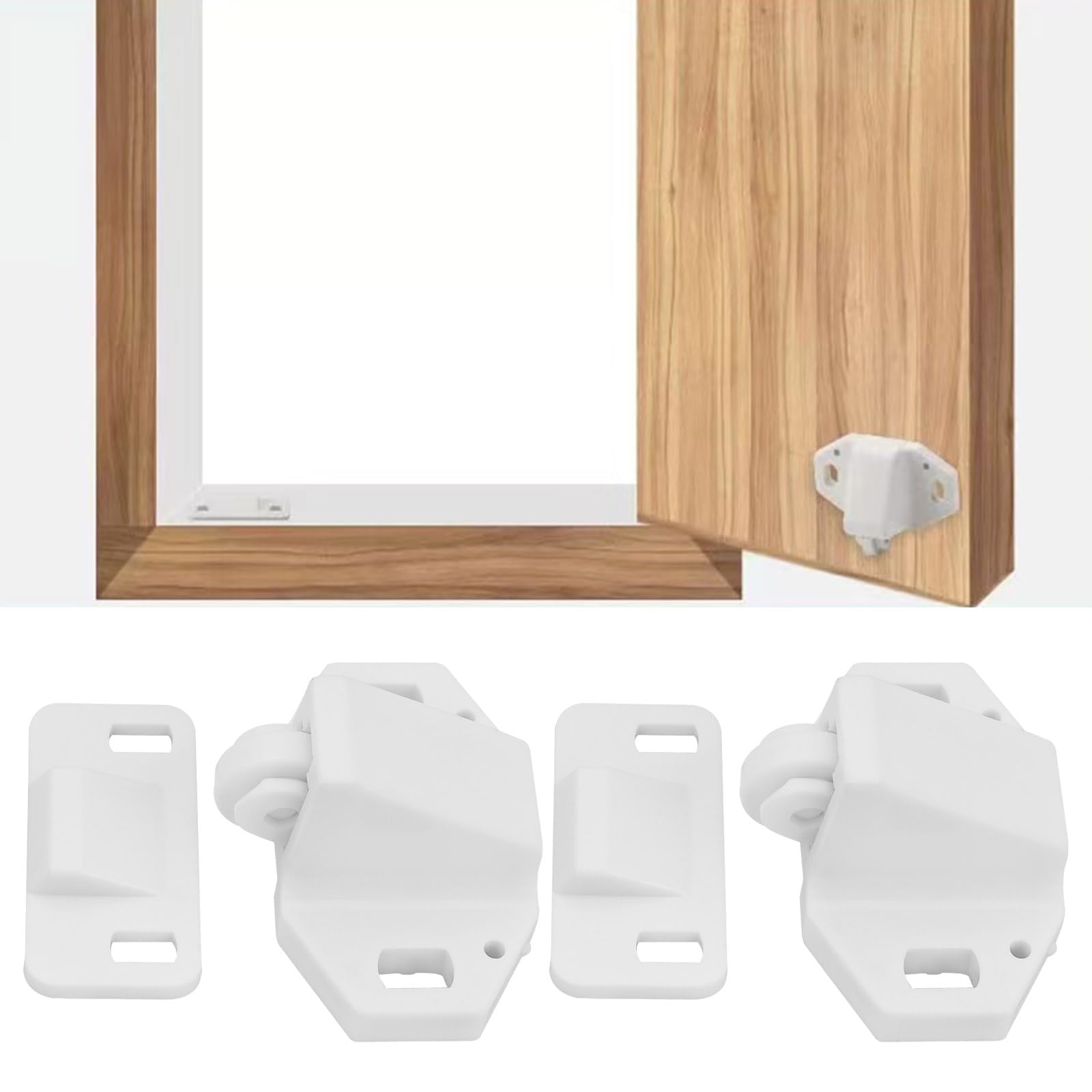 Create idea 12Pcs Closet Door Roller Catch Locker Drawer Roller Lock for Cabinets Drawers Storage Cabinets Small Cabinet Doors 35.5x26x21.5mm/29x20x14.5mm White - Image 2