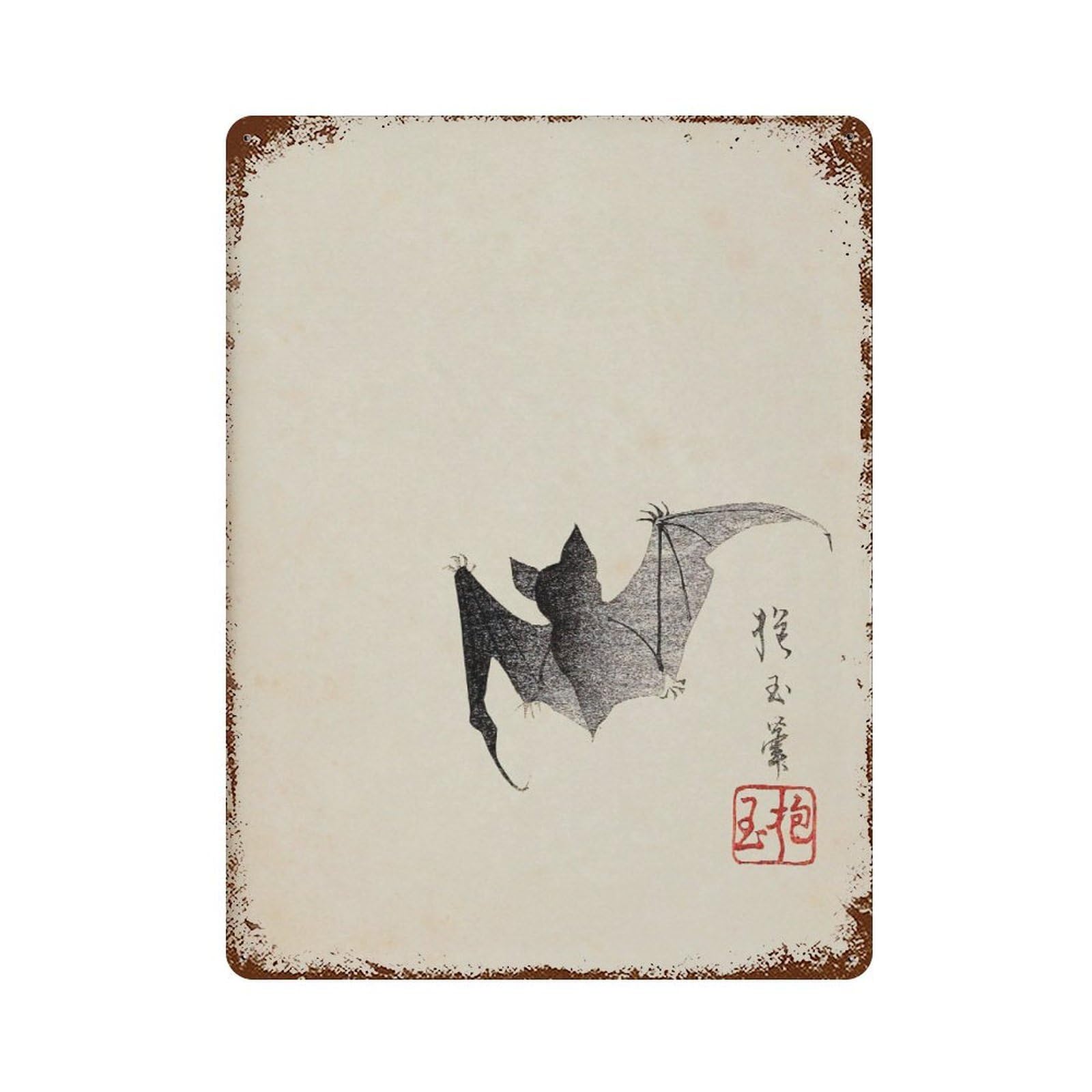 xiaoxiaoshen Japanese Bat Woodblock Asian Wall Decor Art Metal Tin Poster Modern Home Decor Art Home Bar Shop Decorations Vintage Sign 40x30cm