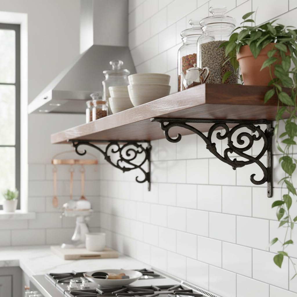 Comfy Hour 9.5" Decorative Cast Iron Plant Wall Hanger, Heavy Duty Wall Mount Bracket for Hanging Baskets, Bird Feeders, Lanterns and Wind Chimes, Vintage Scroll Design, Black (2)