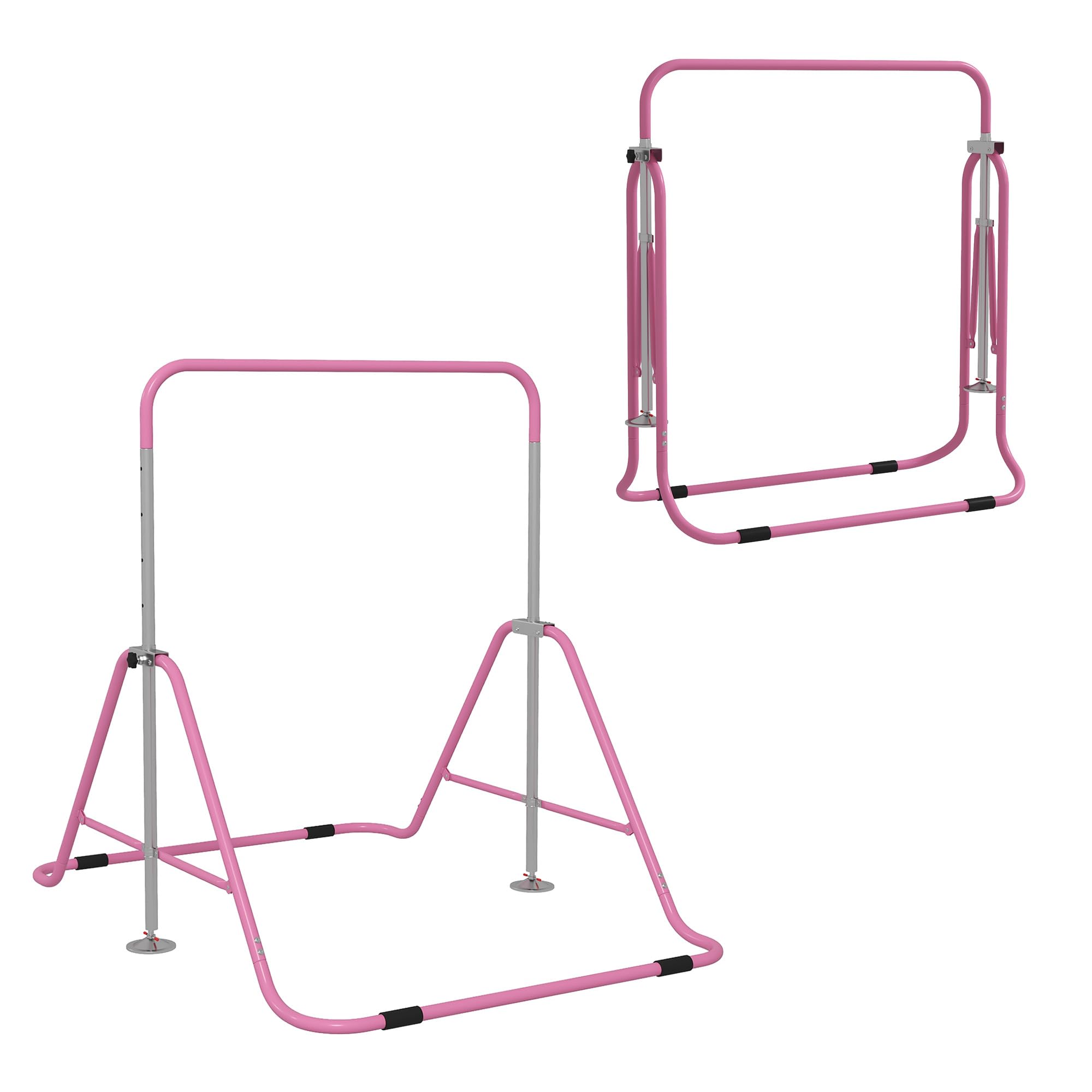 HOMCOM Sbarra per Trazioni Pieghevole per Bambini 3-8 Anni, Sbarra Ginnastica con Altezze Regolabili in 5 Posizioni e Struttura in Acciaio, 154x106.2x88.5-128.5cm, Rosa