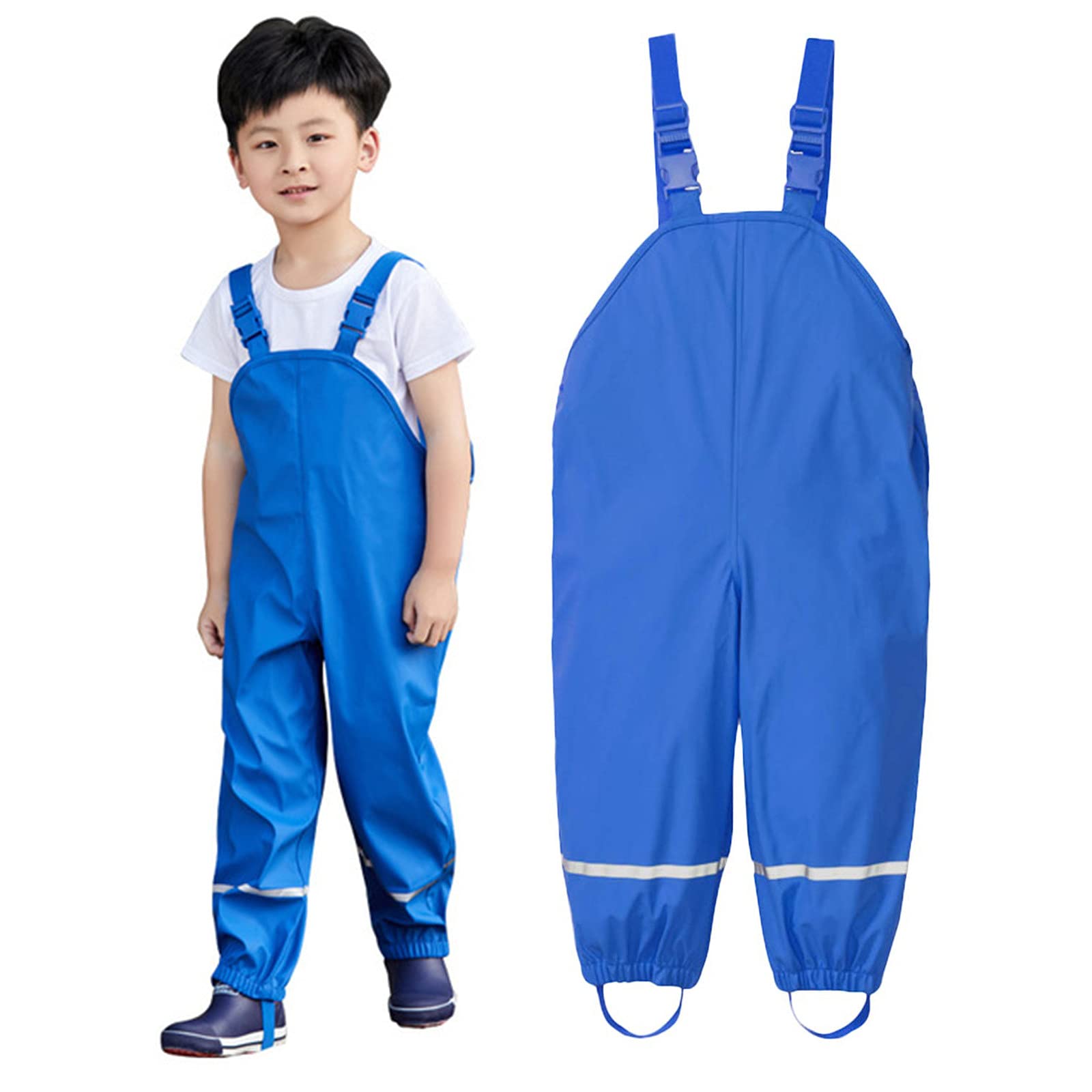 Suspender Rain Pants Toddler Kids Waterproof Baby Dungarees Lightweight Windproof Rain (Blue, 6-8 Years)