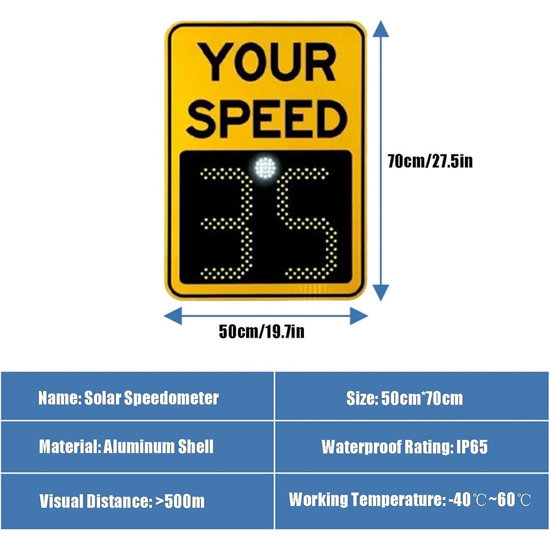 Señal de retroalimentación de velocidad de radar con energía solar, pantalla LED de 20 x 27 pulgadas para carreteras, carreteras con limitación de velocidad