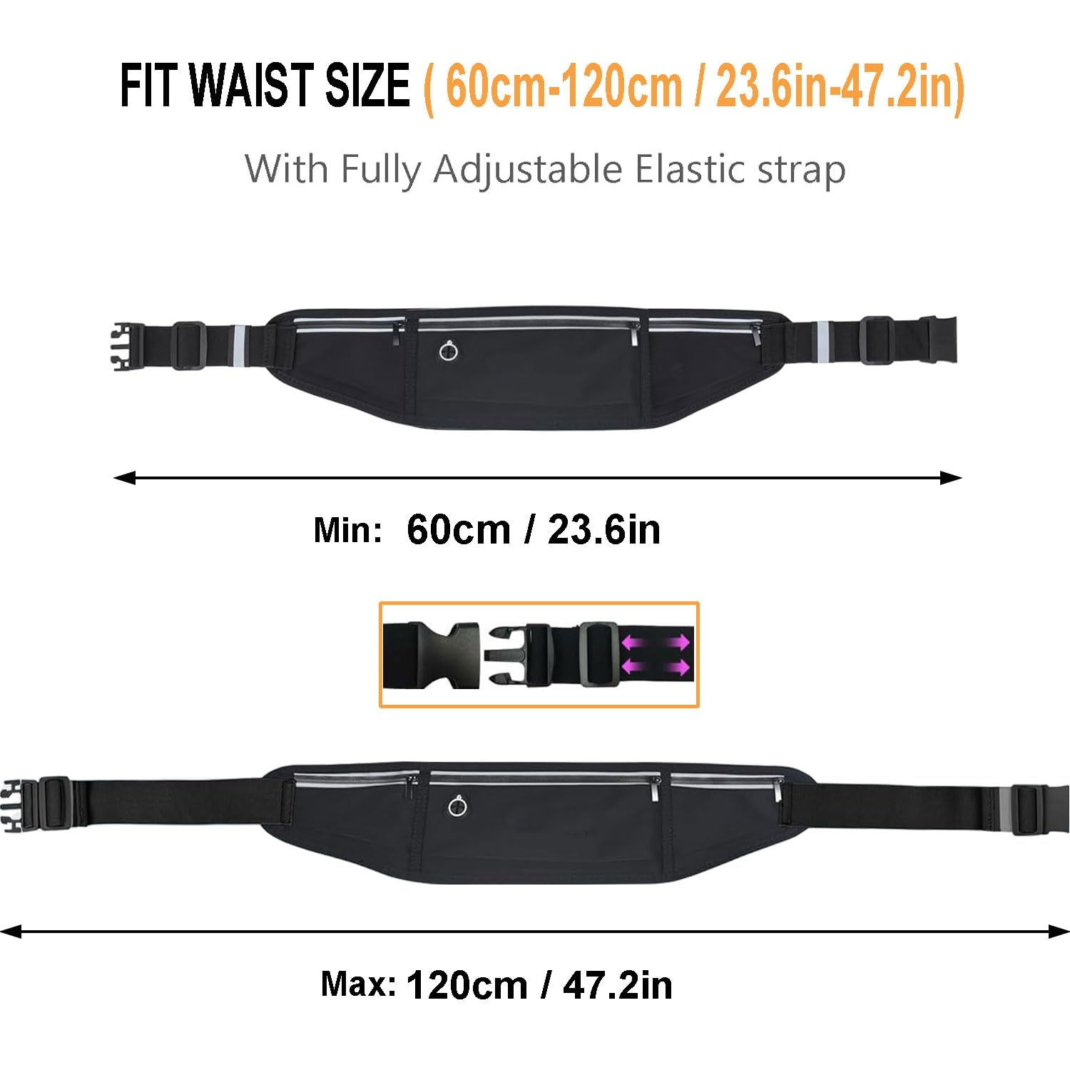 Cintura da corsa impermeabile per cellulare 3 tasche ciclismo fitness passeggiate Nero