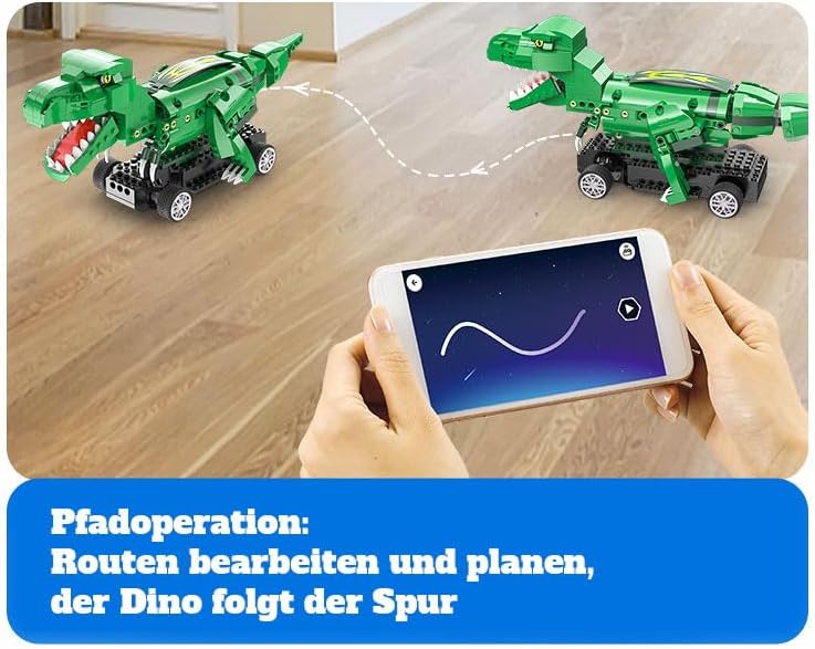 App interface showing path programming for the dinosaur model