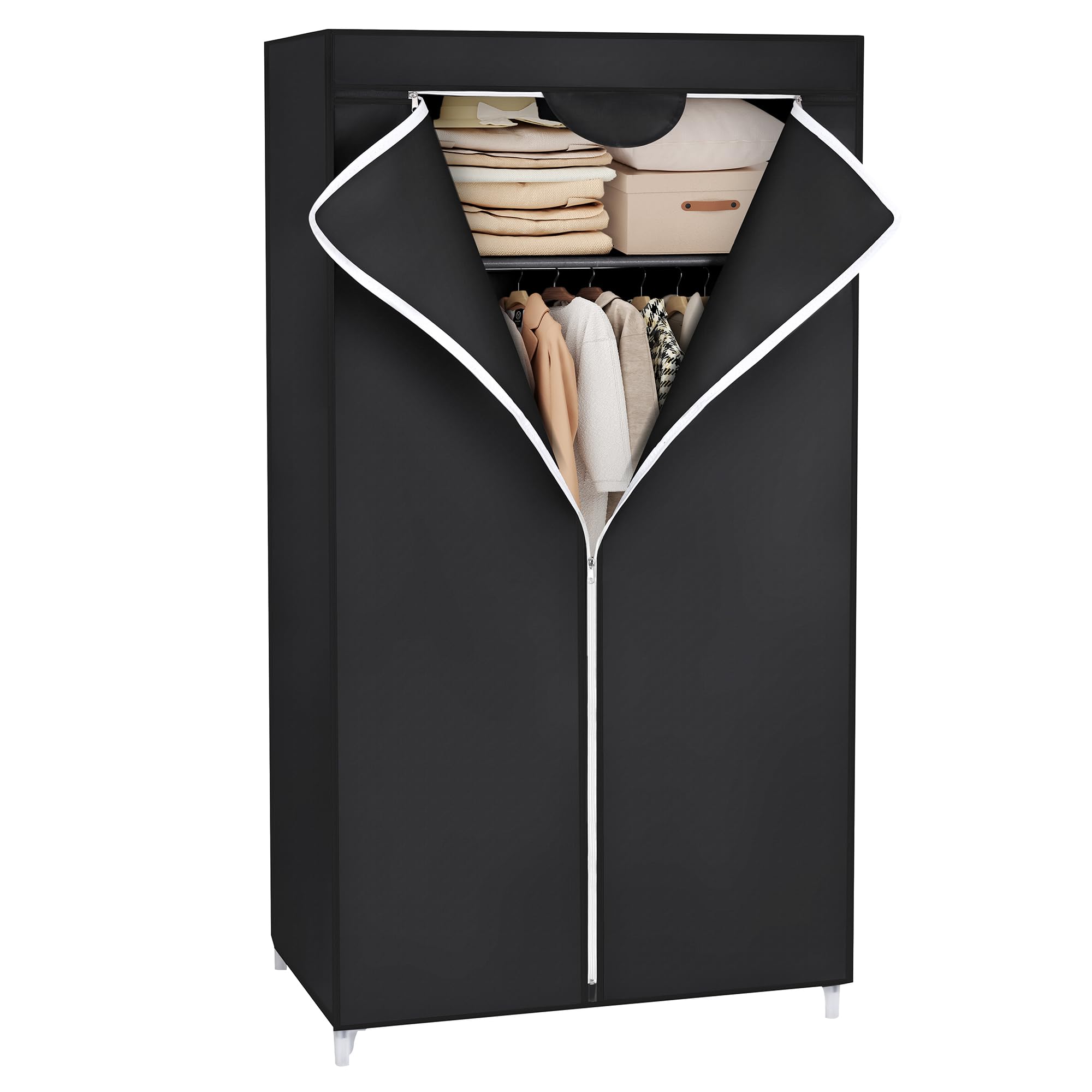 SONGMICS Szafa z materiału, szafa na ubrania, składana szafa z drążkiem na ubrania, stojak na ubrania, przechowywanie toreb, zabawek, butów, sypialni, garderoby, 75 x 45 x 160 cm, czarna RYG83H
