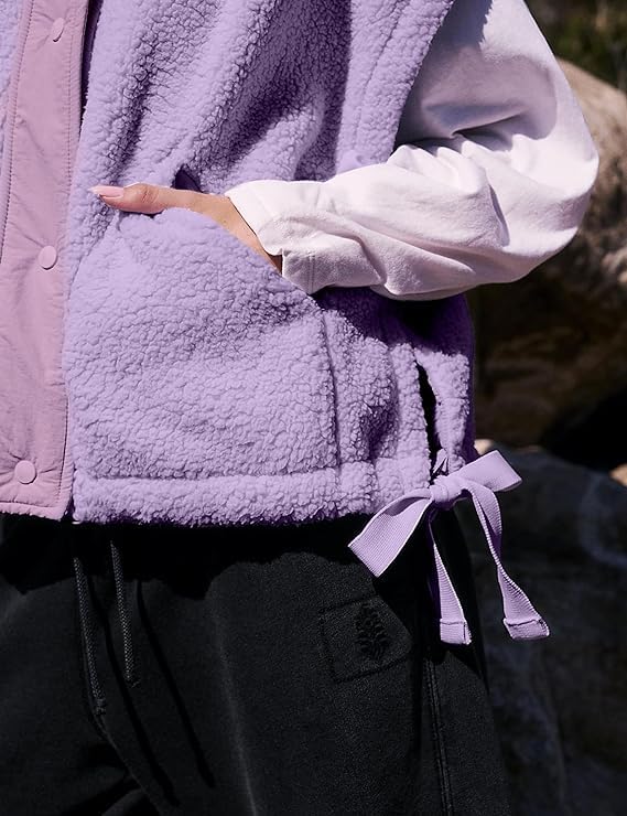 Chaleco de forro polar para mujer con botones y bolsillos VAOYIU 4