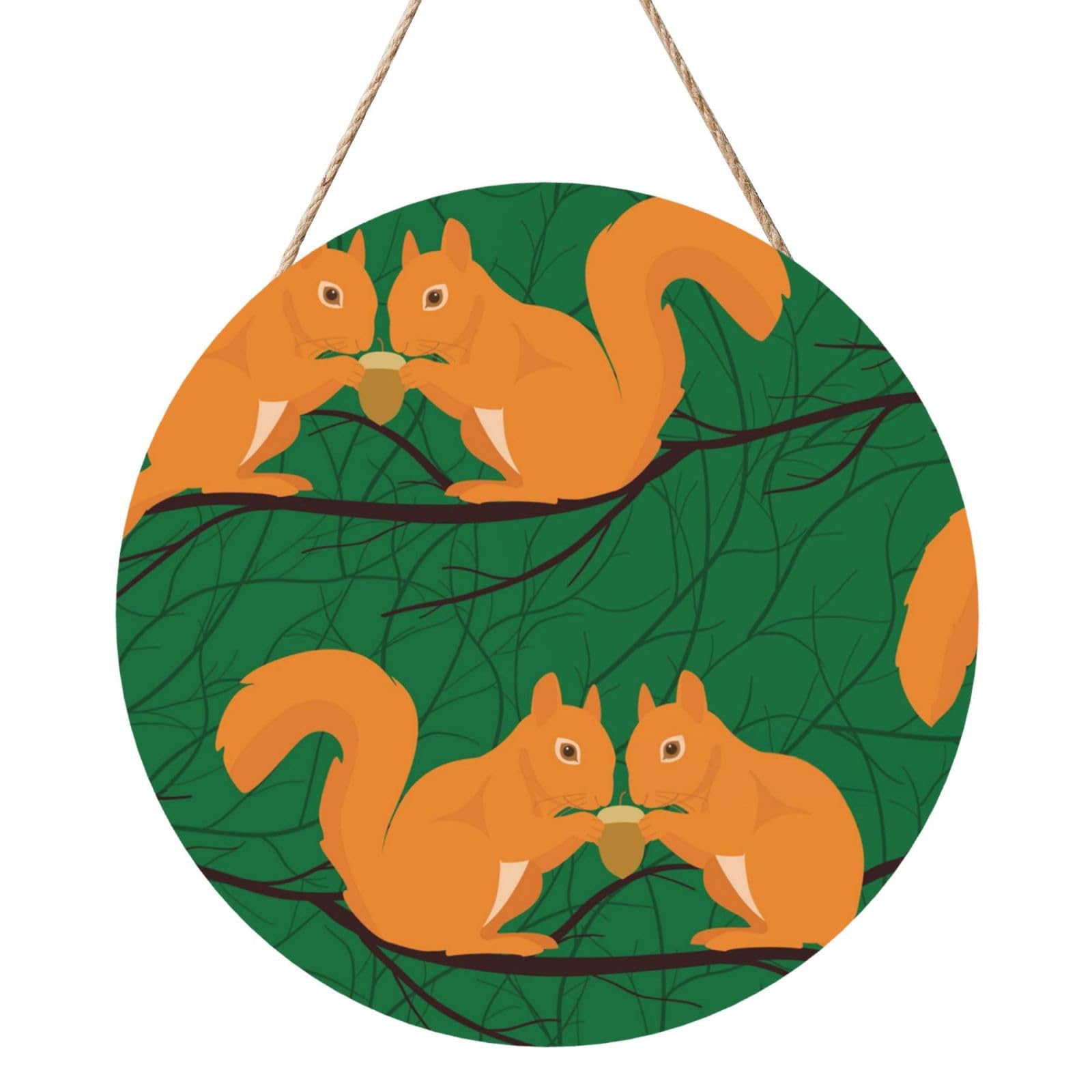 InOmak Cute Squirrel Animal Pattern, Round Wood Panel Painting 12 in, Wall Hanging Painting For Home