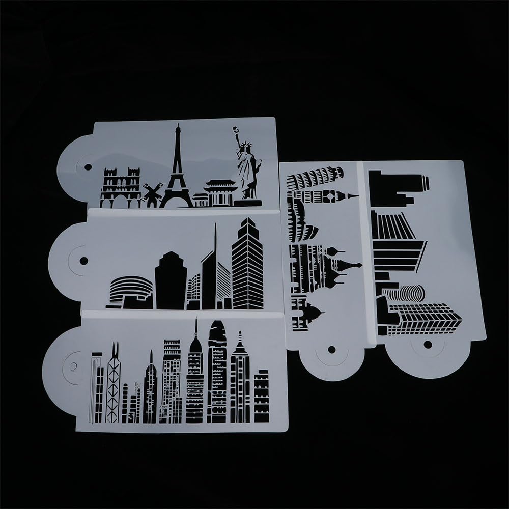 Leadigol 6 Pcs Cake Stencil, Landmark Building Pattern Baking Tools, Dessert Baking Buttercream Icing Mould. Reusable Spray Fondant Cookie Stencil, Baking Stencils, Craft Painting Stencil
