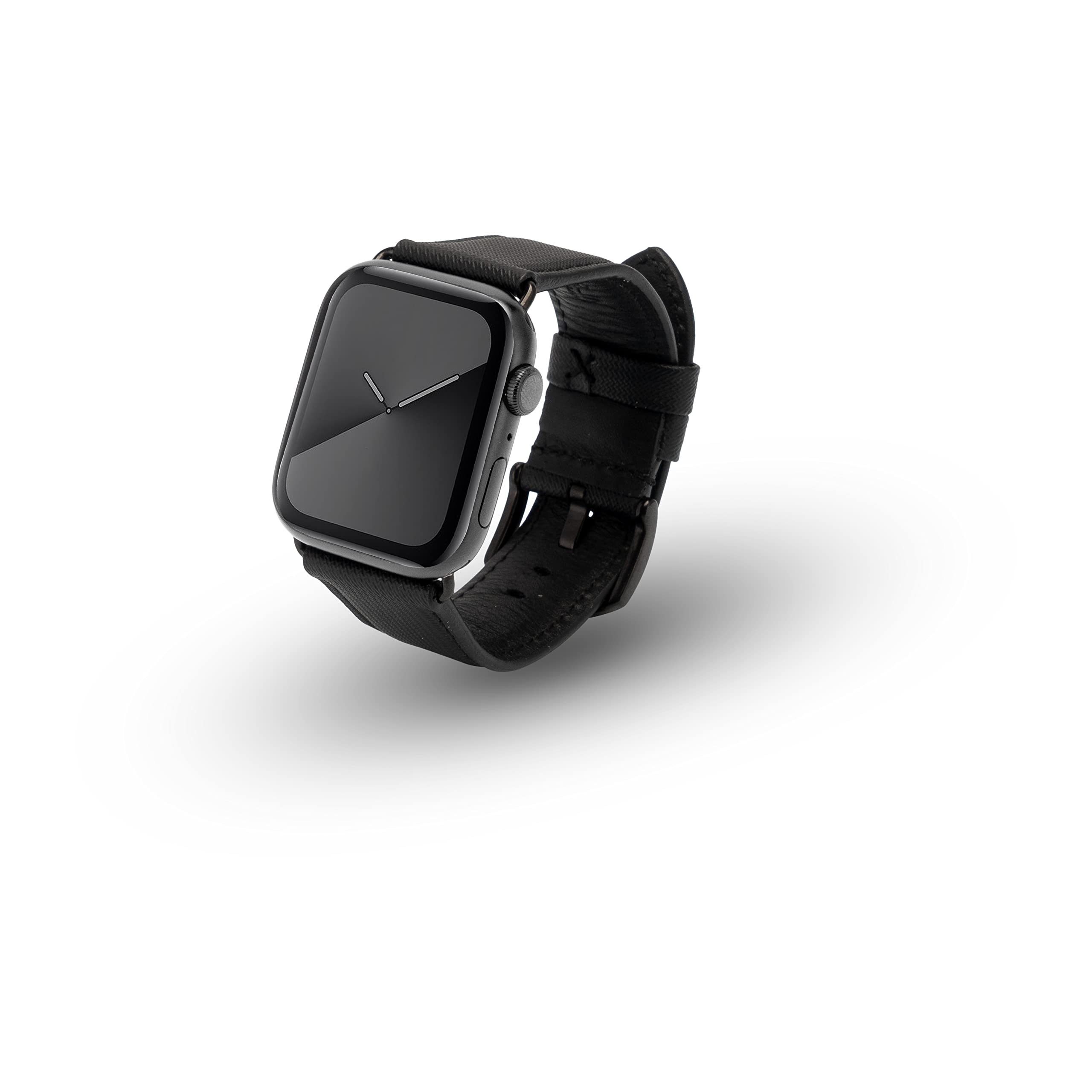 JT Berlin Armband Wannsee für Apple Watch Ultra/45/44/42mm - Schwarz | Handgefertigtes Ersatzarmband aus Nytech & Leder mit Dornschließe. Passend für iWatch Series 1-9 & SE. Größe M, Schwarz.