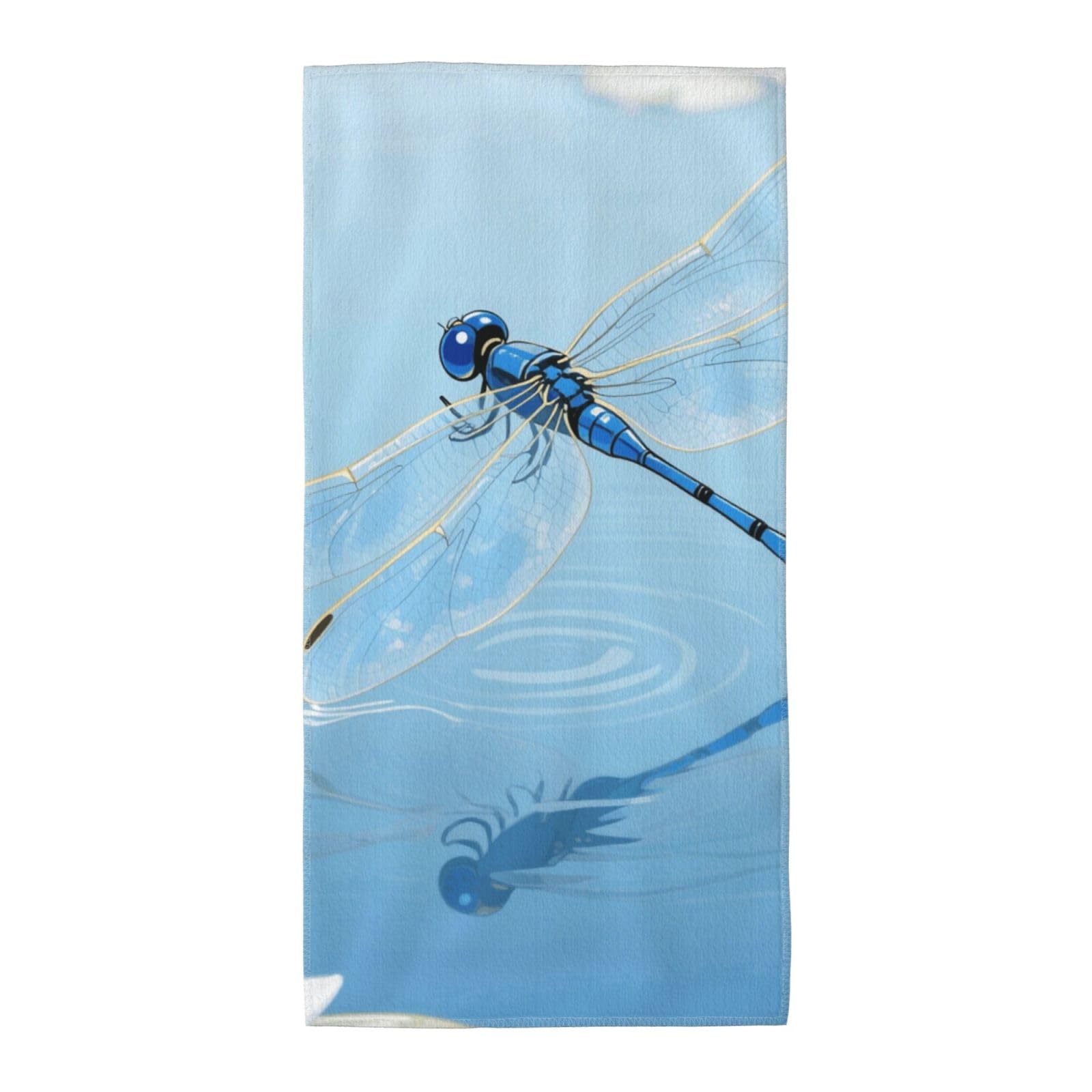 FekiLoot Absorbent Hand Towels 12"X24" Decorative Bathroom Towel Soft Microfiber Face Towel Blue Vintage Dragonfly Dish Kitchen Towels for Bathroom Kitchen Hotel Spa Bath Towels