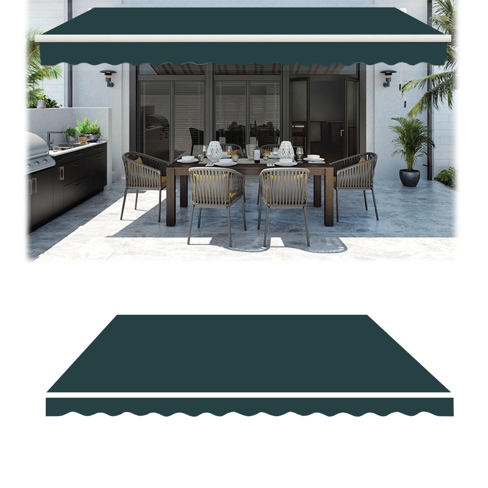Tenda da balcone retrattile in tessuto di ricambio durevole per esterni, patio, finestra e porta, tela grigia da 2 m a 5 m