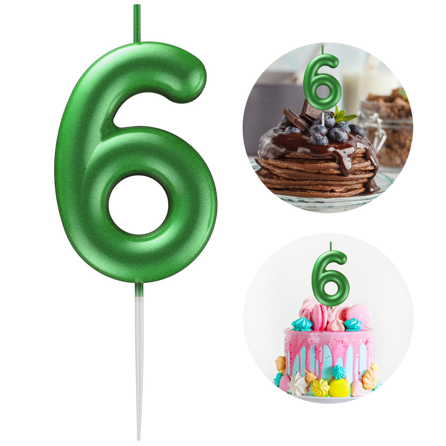 Green Number 6 Candle Happy Birthday 3D Number Candles for Birthday Cake Party Decoration Wedding Anniversary Celebration Supplies