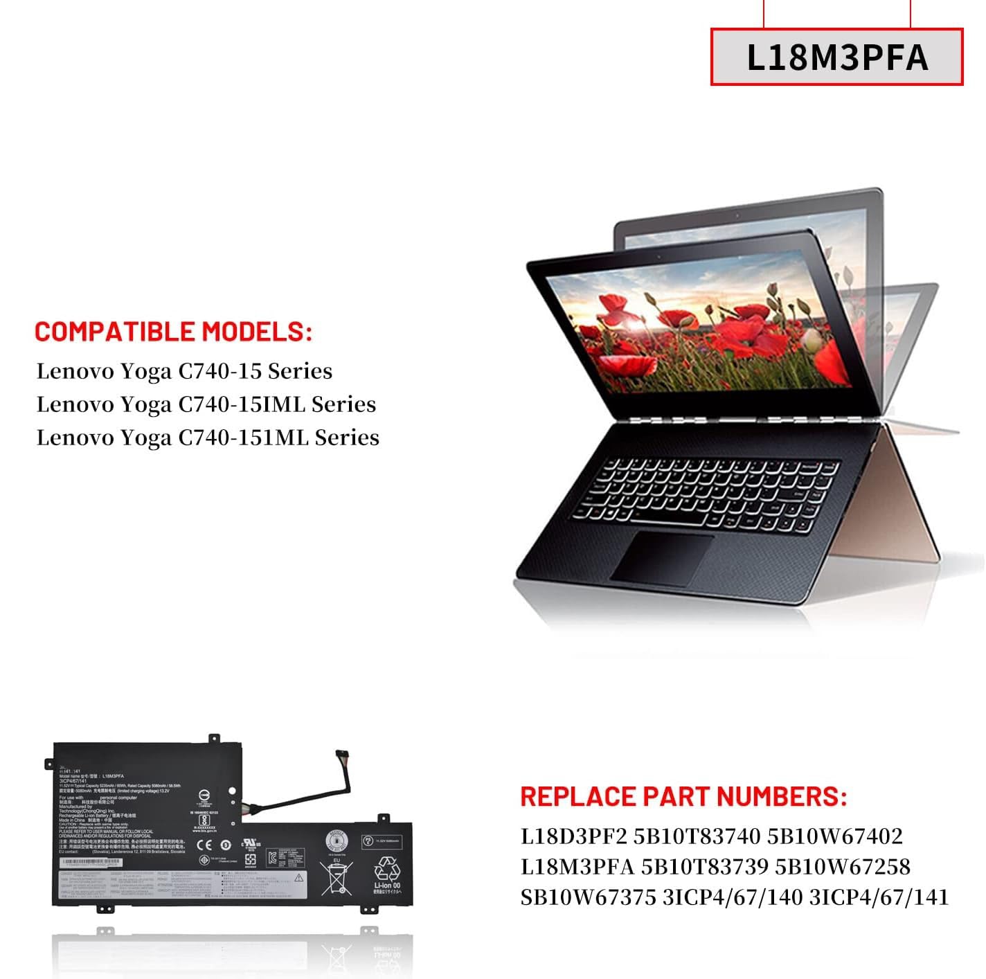 Batteria L18M3PFA per Lenovo Yoga C740-15IML-81TD003YGE Batteria L18M3PFA per Lenovo Yoga C740-15IML-81TD003YGE