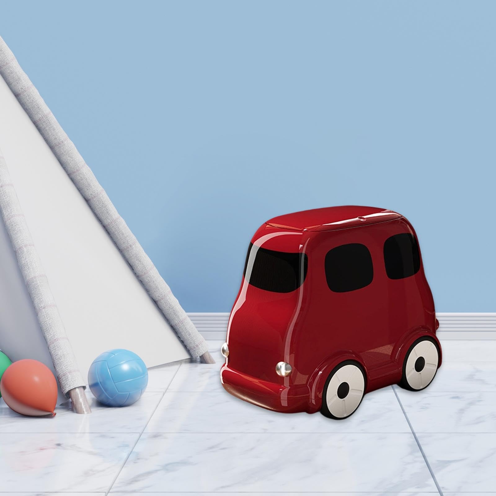 Cestino con Ruote, Pattumiera, Elemento Decorativo per Scuola, Ufficio, Camera degli Ospiti, Rosso