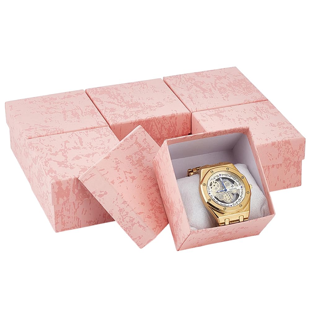 BENECREAT 6 Pack Watch Gift Box, Bracelet Display Case with Pillow, Jewelry Box for Anniversary Birthday Men Women Bangle Watch Packaging 84x78x53mm/3.3x3.1x2.1inch (Pink)