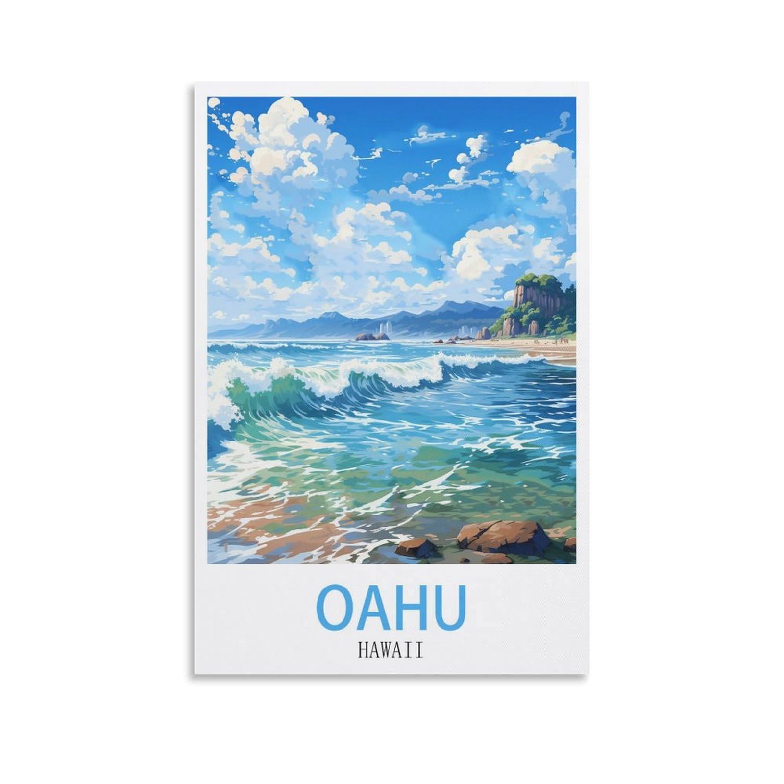 Ezmlfa S113 5D Diy Diamond Painting Kit,Oahu Hawaii Diamond Art Kits For Beginner,Gem Art Kits Round Drill For Home Wall Decor Gifts 30X40cm