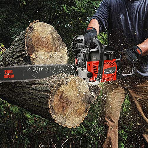 62CC 20_Inch Gas Chainsaws, 3.5HP Guide Board Chainsaw Gasoline Powered Handheld Cordless Petrol Gasoline Chain Saw Chainsaw for Farm, Garden and Ranch (Red Black)