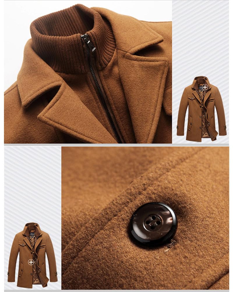 Cappotto di Lana Sintetica da Uomo Trench Corto Casual Business Antivento Autunno Cappotto Spessa Giacca a vento Giacca con risvolto