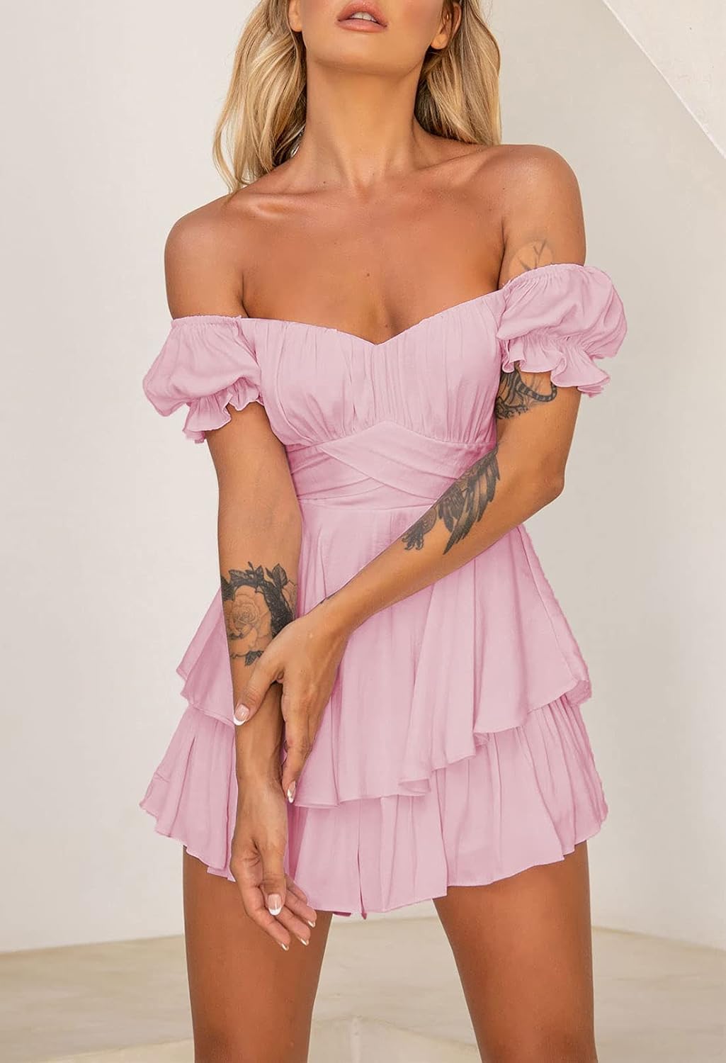 Fixmatti Women Boho Romper Off Shoulder Ruffle Chiffon Shorts Jumpsuit Playsuits - Image 7