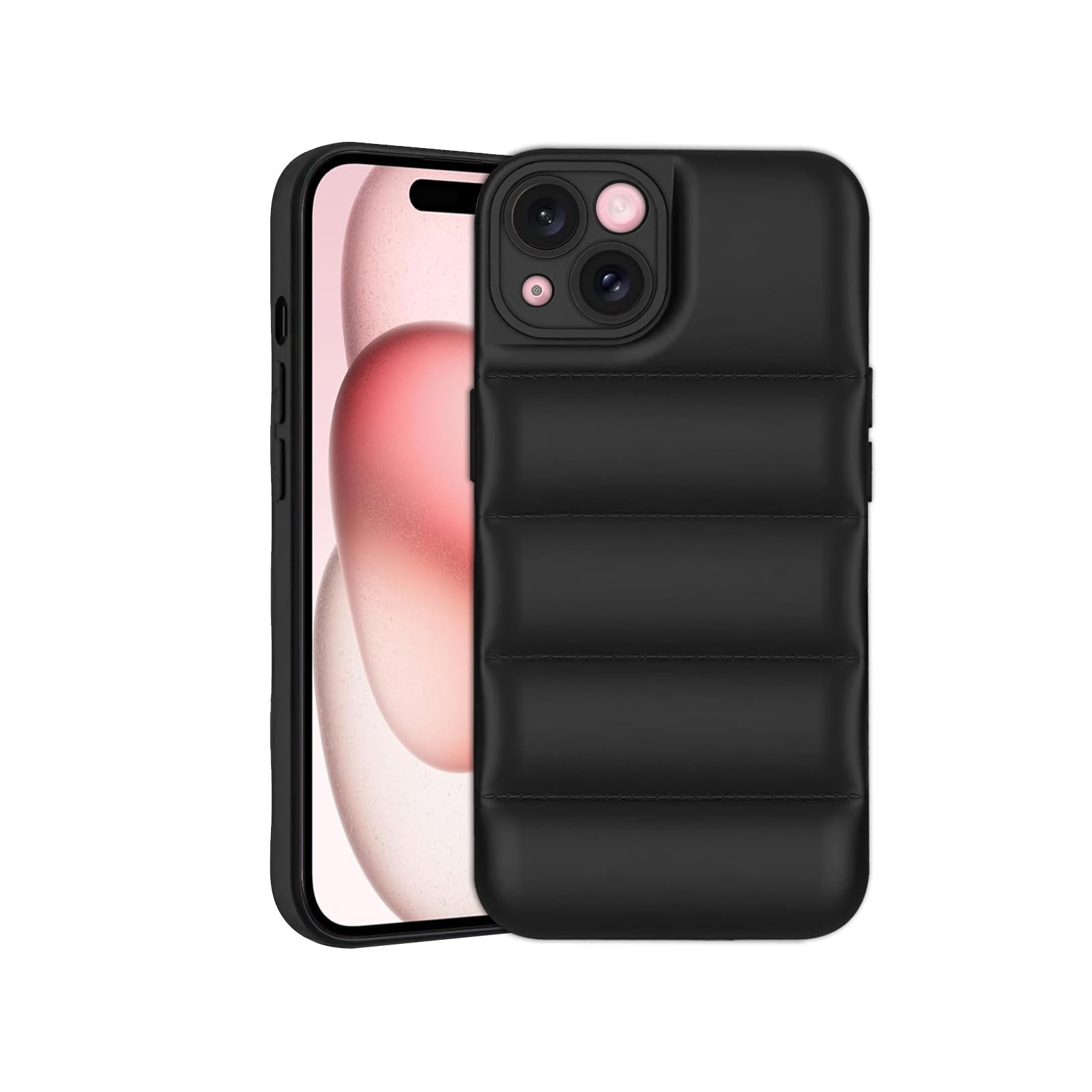 Plus Puffer Case Camera Protection Soft Back Cover for Apple iPhone 15Plus | Apple iPhone 15+ - Black