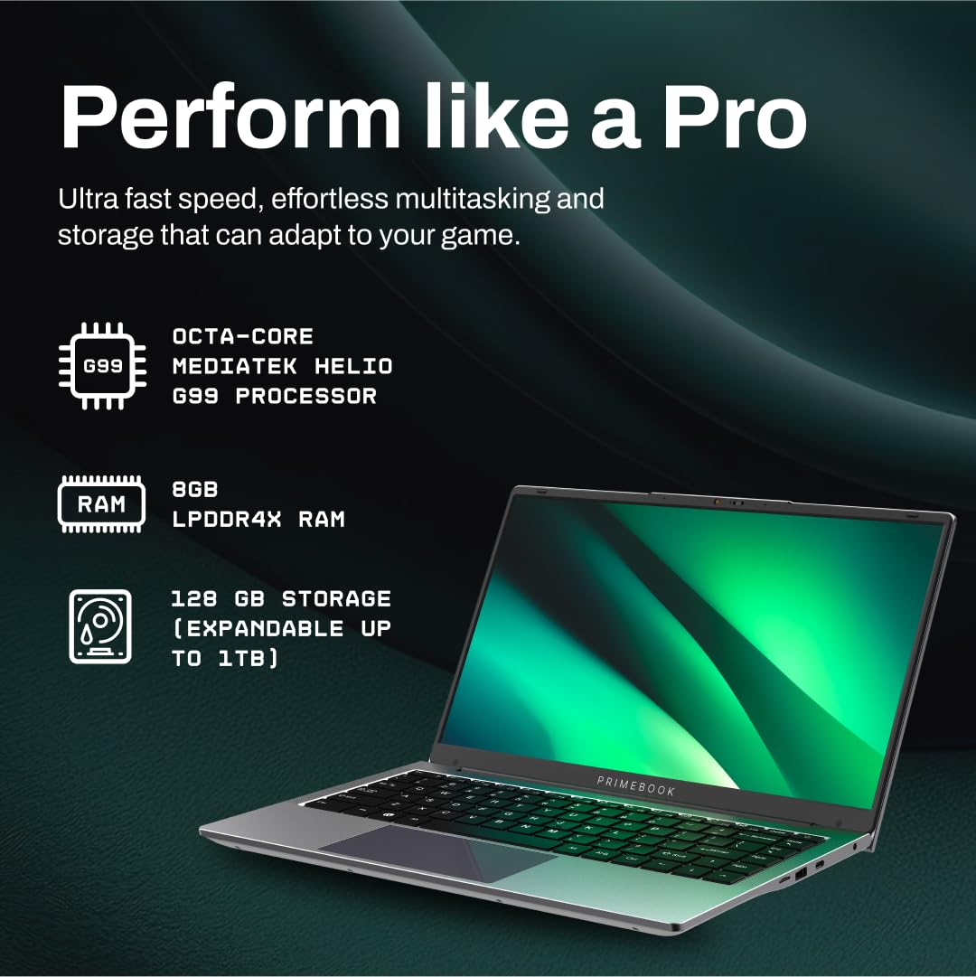 Primebook 2 Pro 2025 (New Launch) | 8GB RAM, 128GB UFS Storage | 14.1-Inch FHD IPS Display | 14 Hours Battery | MediaTek Helio G99 | Android 15 (PrimeOS 3.0) | Backlit Keyboard | in-Built AI | Gray 23 6145 Aw viL. SL1081
