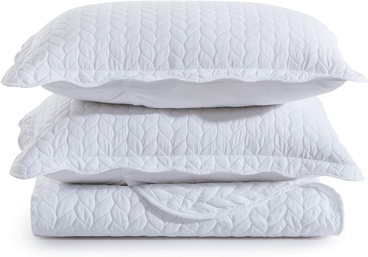 MOONLIGHT20015 White Quilt Set Queen Size (90" x 96") with 2 Pillow Shams (20" x 26"+2") for All Season - 3 Pcs Lightweight Bedding Set Reversible Coverlet Embossed Quilted Bedspread (White) - Image 4