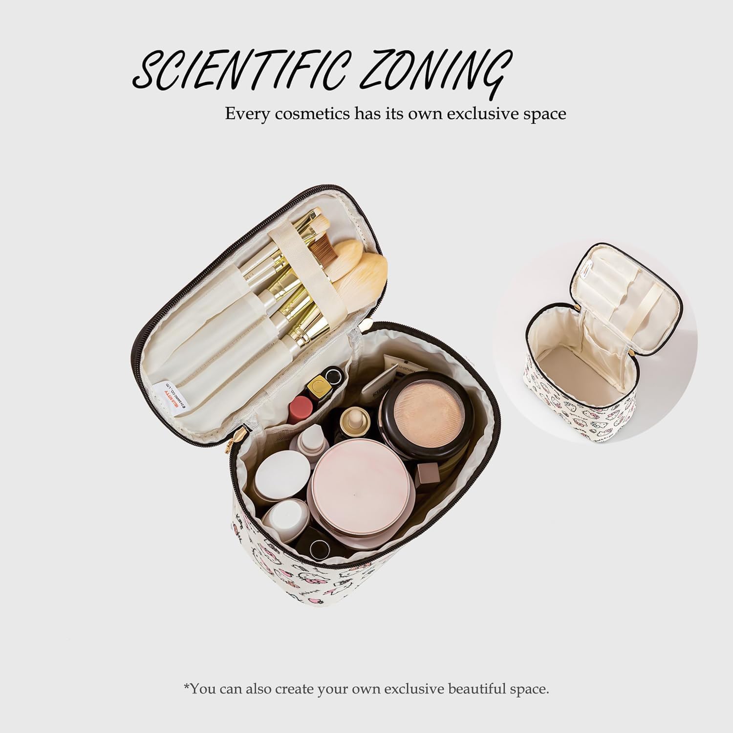 AmBealla Cosmetic Bag Large Makeup Bag Makeup Travel Case with Brush Holder, Canvas Organizer for Women, Toiletry Bag for Skincare & Beauty Tools Sweet Cute for Girls - Image 4