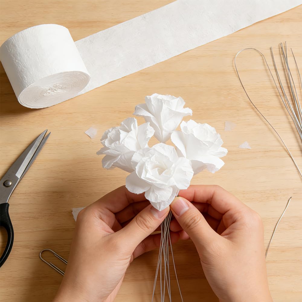 6 Rotoli 4,5cm x 25m Carta Crespa Bianca, Rotoli di Carta Crespa Multiuso | Cartas Crespas Colorata di Alta Qualità, Stelle Filanti In Cartas Crespas, per Feste di Compleanno, Matrimoni, Feste