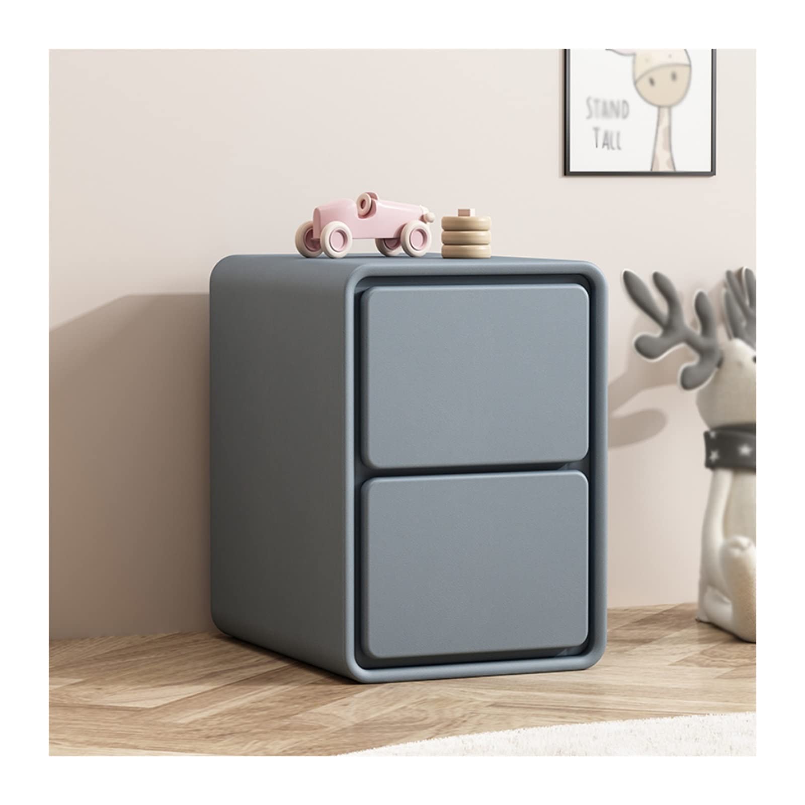 Table de chevet 2 tiroirs compacte L30x D40x H48cm en similicuir pour chambre à coucher