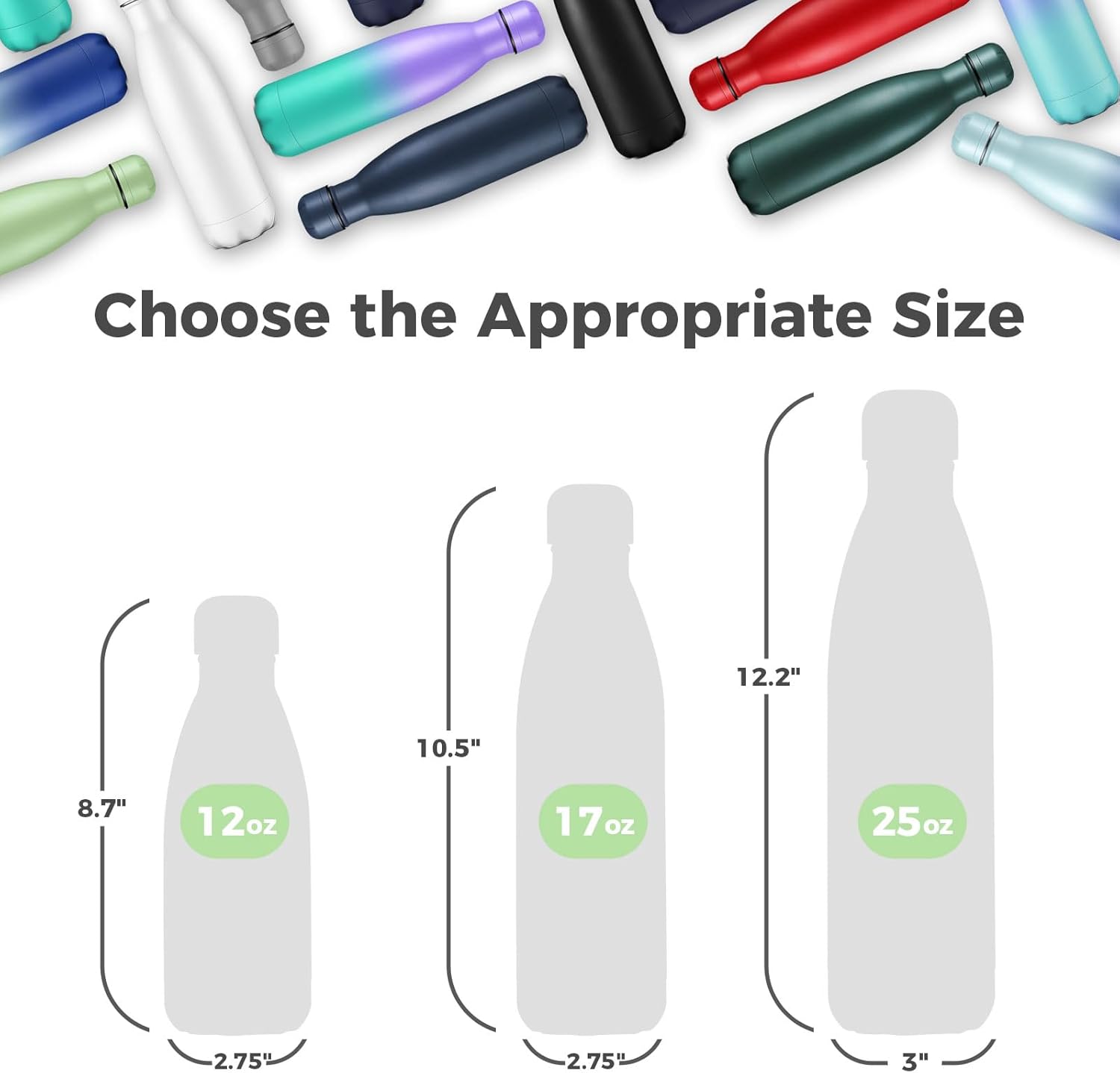 Volhoply 17oz Insulated Stainless Steel Water Bottle, Double Wall Vacuum Flask, Keeps Cold 24h & Hot 12h, Available in Packs of 1, 4, or 8（Green,1 Pack） - Image 2