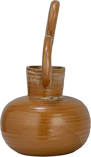 Miniatura 4 de Bloomingville Jarrón de gres de 8.5 pulgadas con mango trenzado y esmalte reactivo, marrón