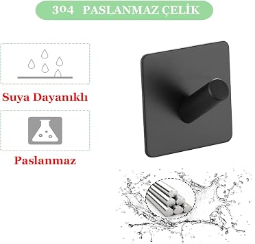Kendinden Yapışkanlı Askılık - 5'li Paket, Ağır Hizmet, Duvar Kancaları, Su Geçirmez Paslanmaz Çelik Askılıklar Ceket, Havlu, Bornoz Askılık Duvara Montaj, Banyo Mutfak Garaj Ev Otel Ofis Dolabı ve Yatak Odası Askıları 3M Bantlı, SİYAH 02