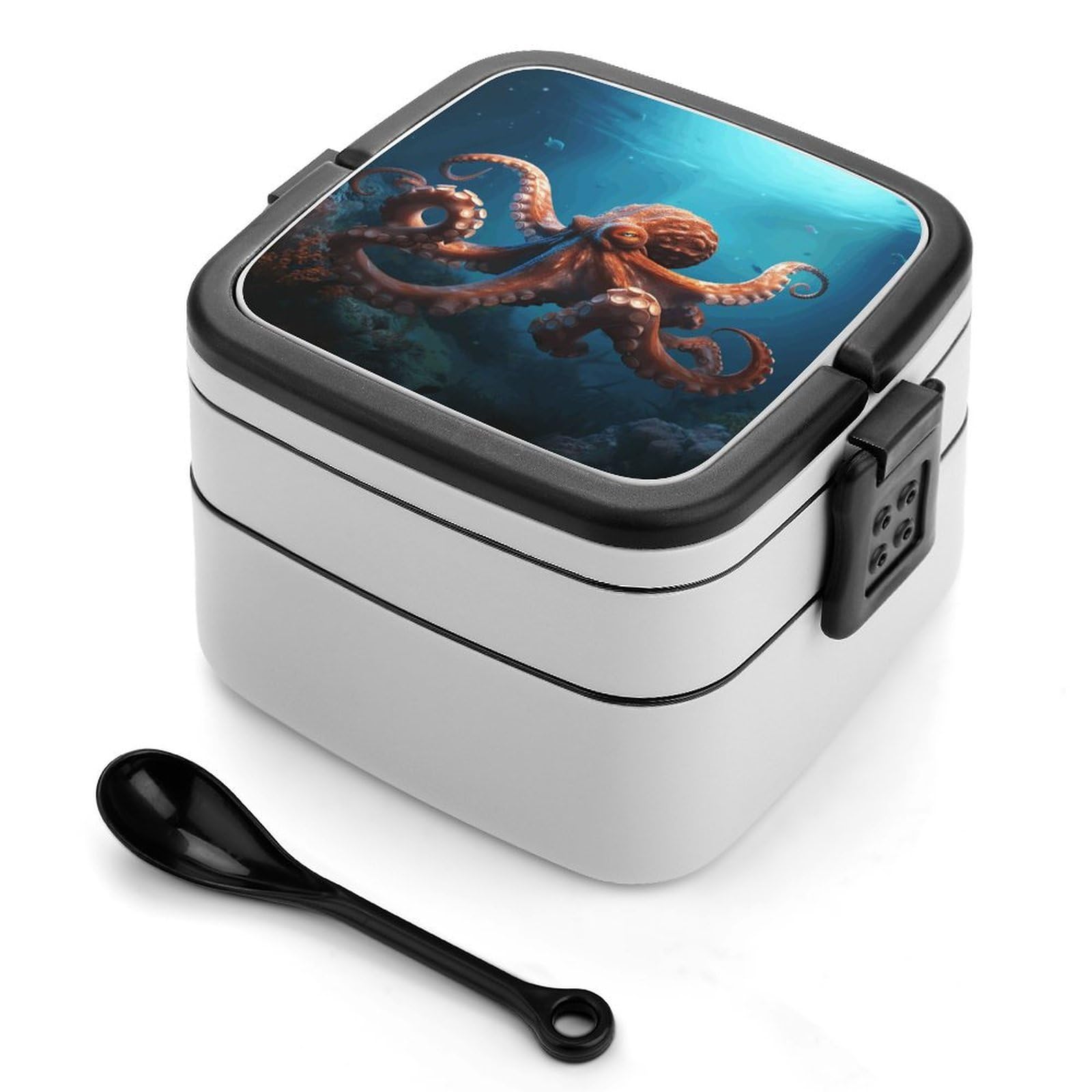 VstaDank Ocean Animal Octopus Bento Box Portable Adult Lunch Box with 2 Layer&Spoon Reusable Insulated Lunchbox Large Food Containers Leak Proof Lunch Containers for Work Camping Meal Prep
