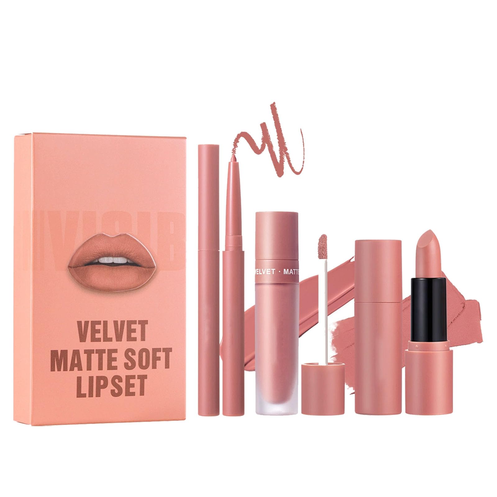 Matte Liquid Lipstick Lip Liner Set,Nude Lip Gloss & Lipstick & Lip Liner Long Lasting Velvety Lip Gloss Makeup Set,Matte Lip Balm Lip Filler Waterproof Make Up Lip Set for Women