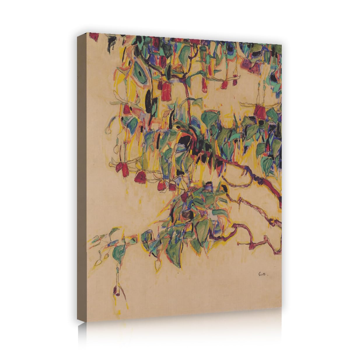 TOANGWALL Egon Schiele Sonnenbaum Canvas Wall Art Dressing Room Expressionism Autumn Tree Framed Painting Picture for Parlor Showroom Decor 80x95cm