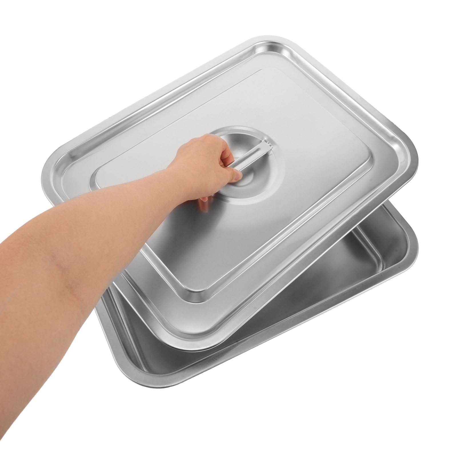 Bandeja de acero inoxidable para buffet con tapa: Bandeja para alimentos de catering - Plato rectangular de 40,6 x 30,5 x 7 cm para servicio de buffet, apta para alimentos para uso doméstico