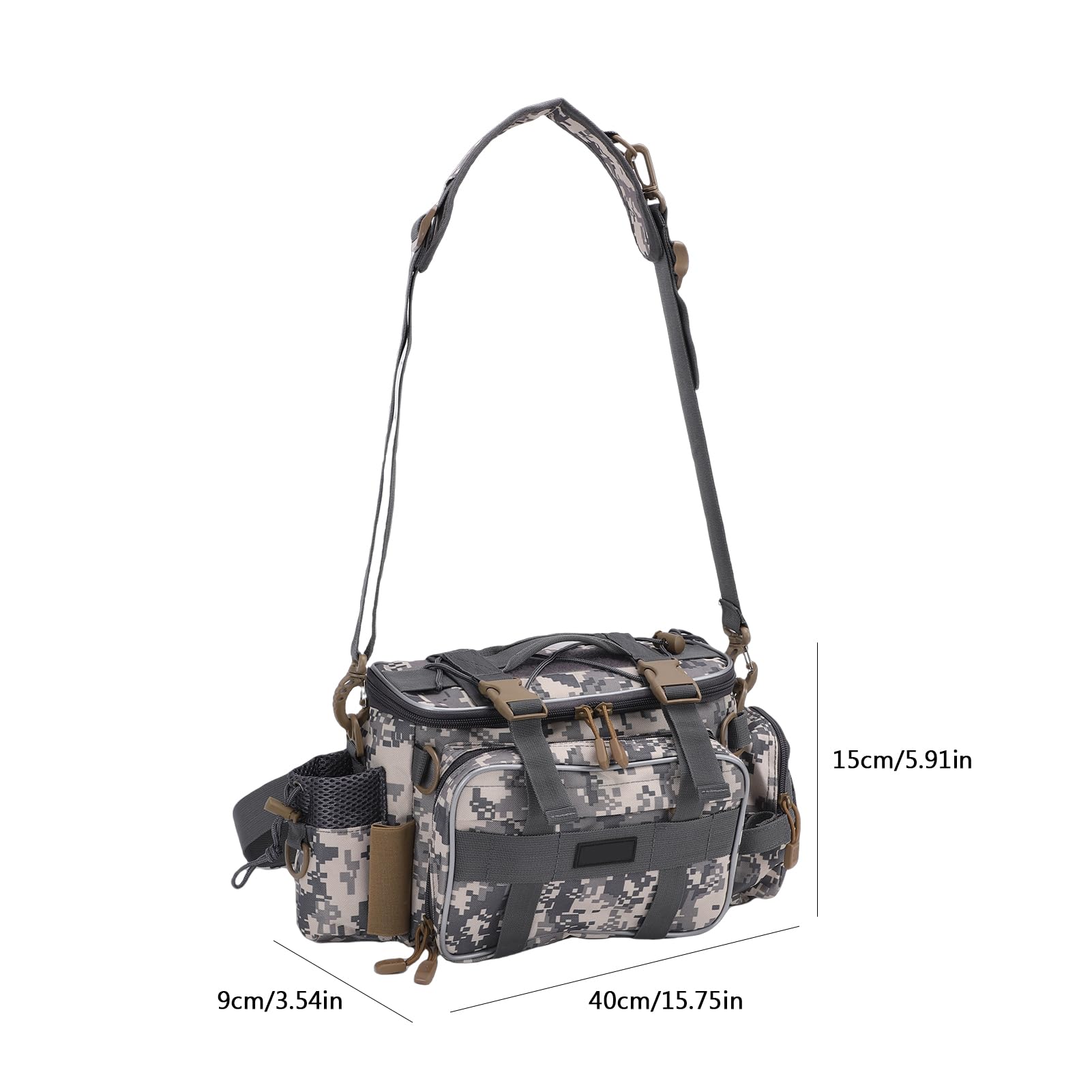 Borsa per attrezzatura da pesca con 2 scatole portaoggetti, borsa a tracolla impermeabile con cinghie regolabili, organizer per 23 vassoi per esche, ganci e accessori per attrezzi da pesca
