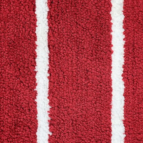 Image of Pure Source India Microfiber Anti-Slip Water Absorbent Door Mat, Three Strips Design (58cm x 39cm) Red Color Entrance Floor Mat for Home Bedroom Bathroom Pack of 1