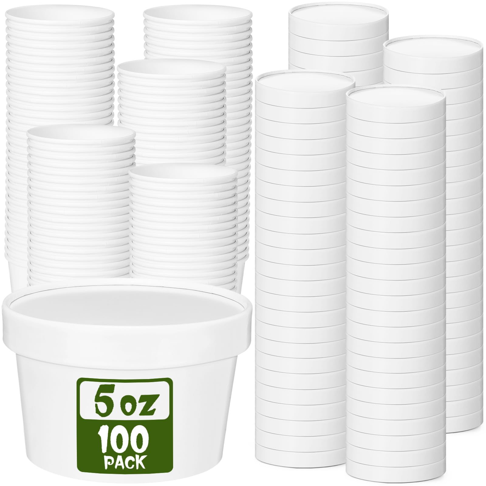 Fulmoon 5 oz 100 Pack Paper Containers with Lids Soup Bowl Cup, White
