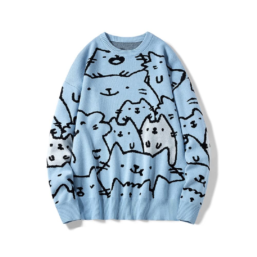 N\DMen's Oversized Cat Sweaters Crewneck Long Sleeve Cotton Cute Pullover Sweaters