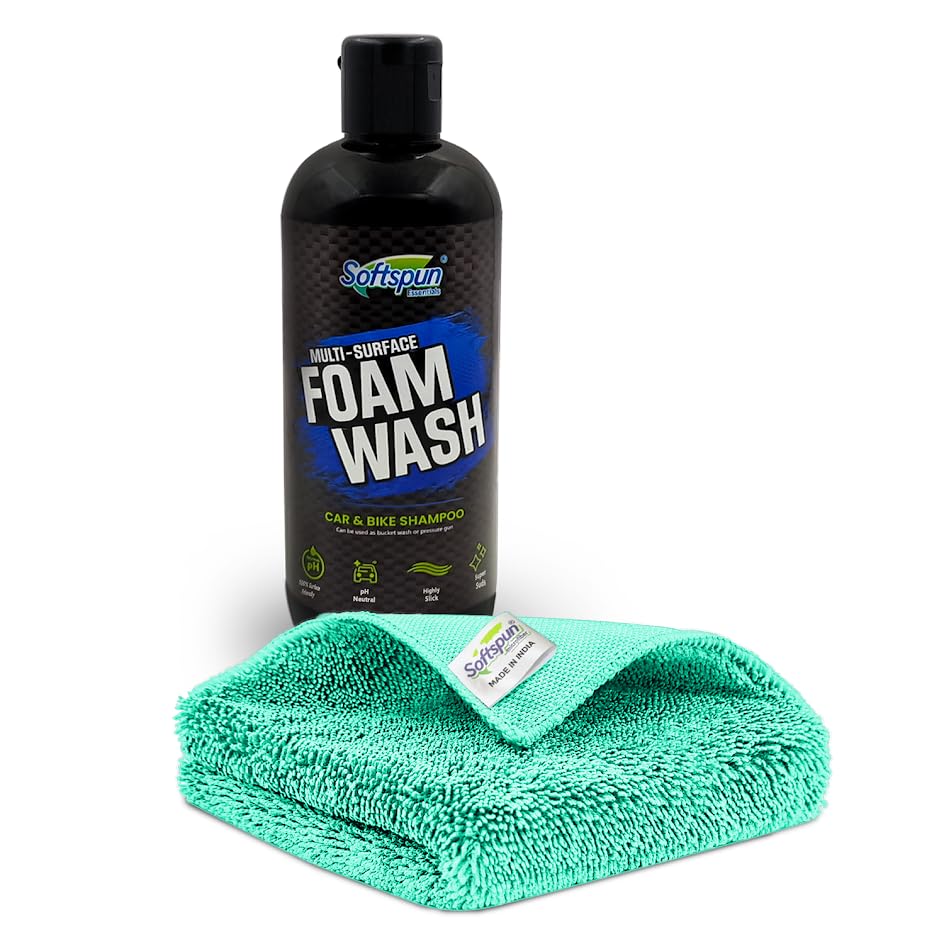 SOFTSPUN Microfiber 30x30cm 600gsm 1Pc Aqua Blue + 300mL Car & Bike Premium Liquid Shampoo Combo | Extra Suds, Removes Tough Dirt & Grime | pH Neutral | Works with Bucket & Foam Cannon-image-24