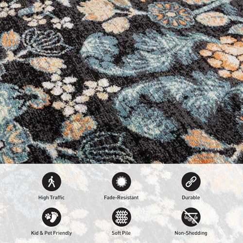 Tapete corredor floral negro diseño botánico 2'3" x 12' miniatura 4