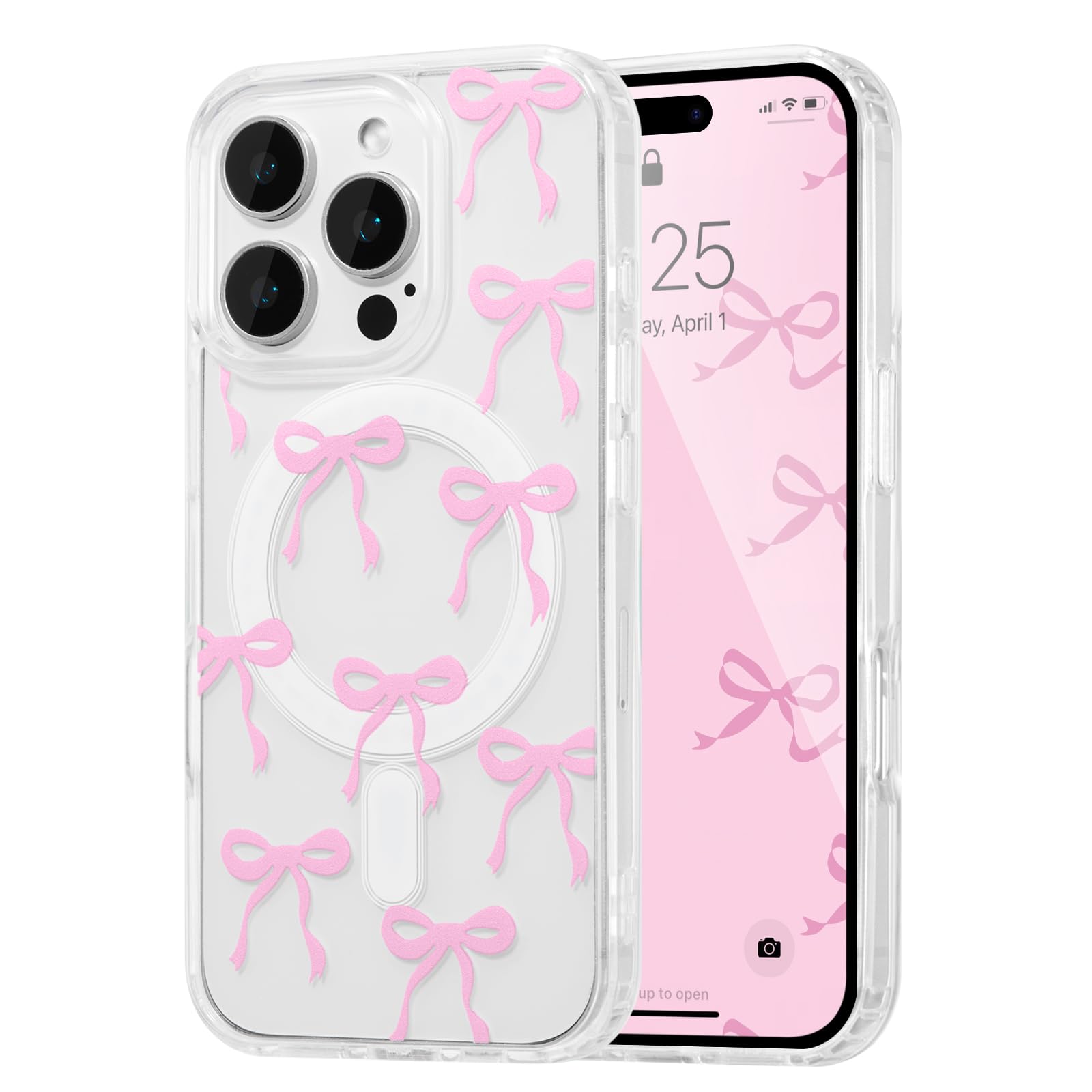 UEEBAI Magnetic for iPhone 12 Pro Max Case, Bow Case Compatible with MagSafe, Wireless Slim Clear Ribbon Aesthetic Phone Cover Anti-Yellowing