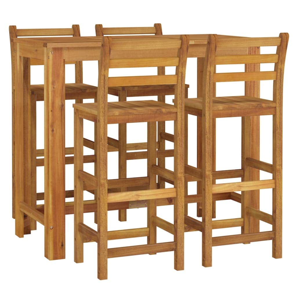 Willood Mesa y Taburetes Altos de Jardín 5 pzas, Juego de Muebles de Bar, Mesa Sillas Altas, Mesita Asientos Exterior, Madera Maciza Acacia