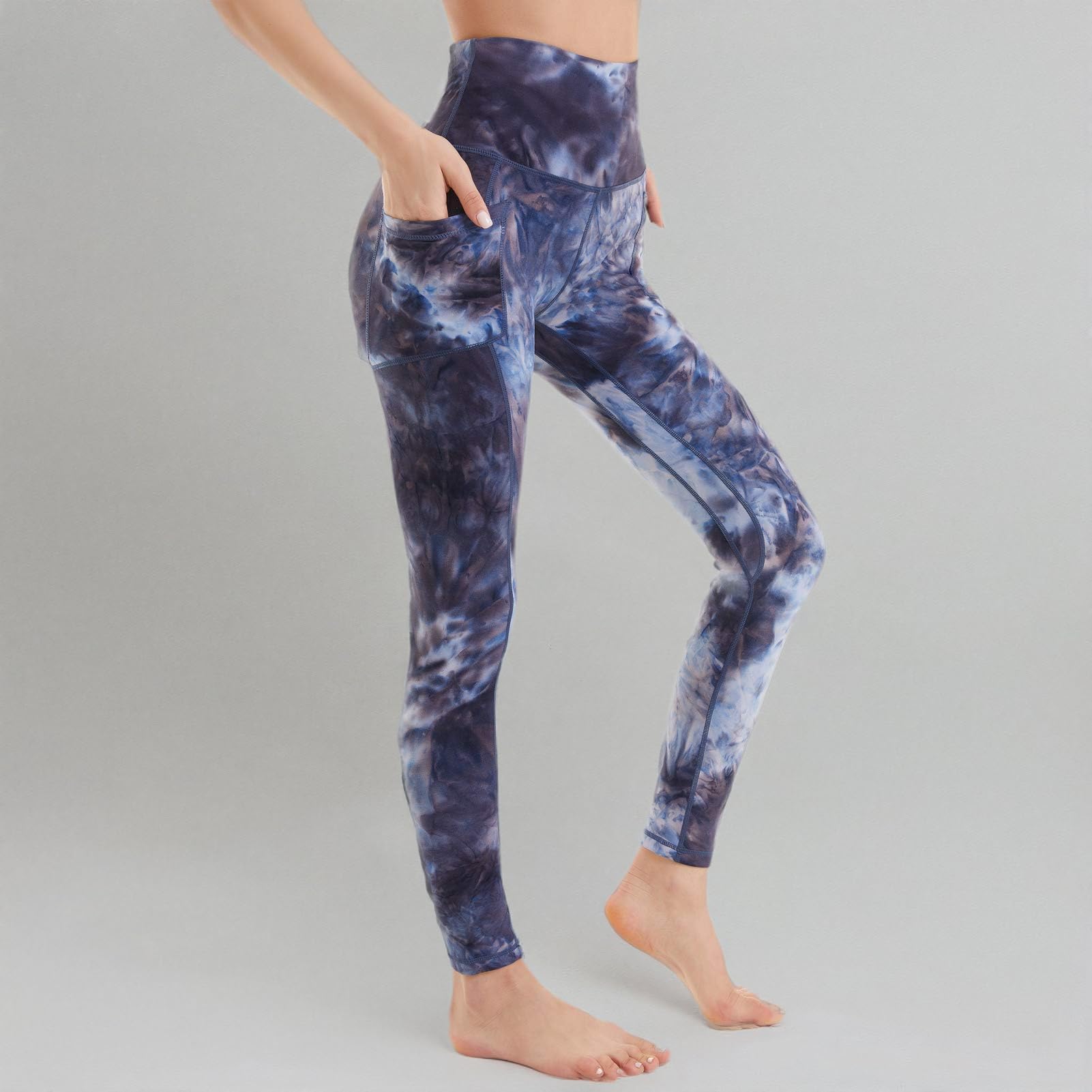 Devirld Leggings da donna con tasche per controllo della pancia, pantaloni a vita alta per yoga, palestra, allenamento, leggings da donna