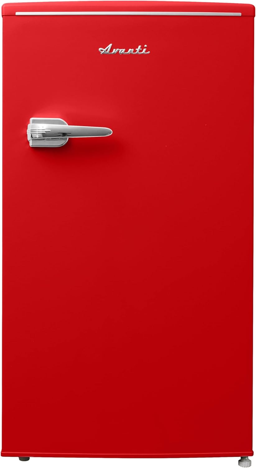 Avanti Mini Fridge Retro Design Compact Refrigerator for Home Office or Dorm, Features Single Door Removable Glass Shelves Manual Defrost and Mechanical Adjustable Temp Control, 3.0-Cu.Ft, Red