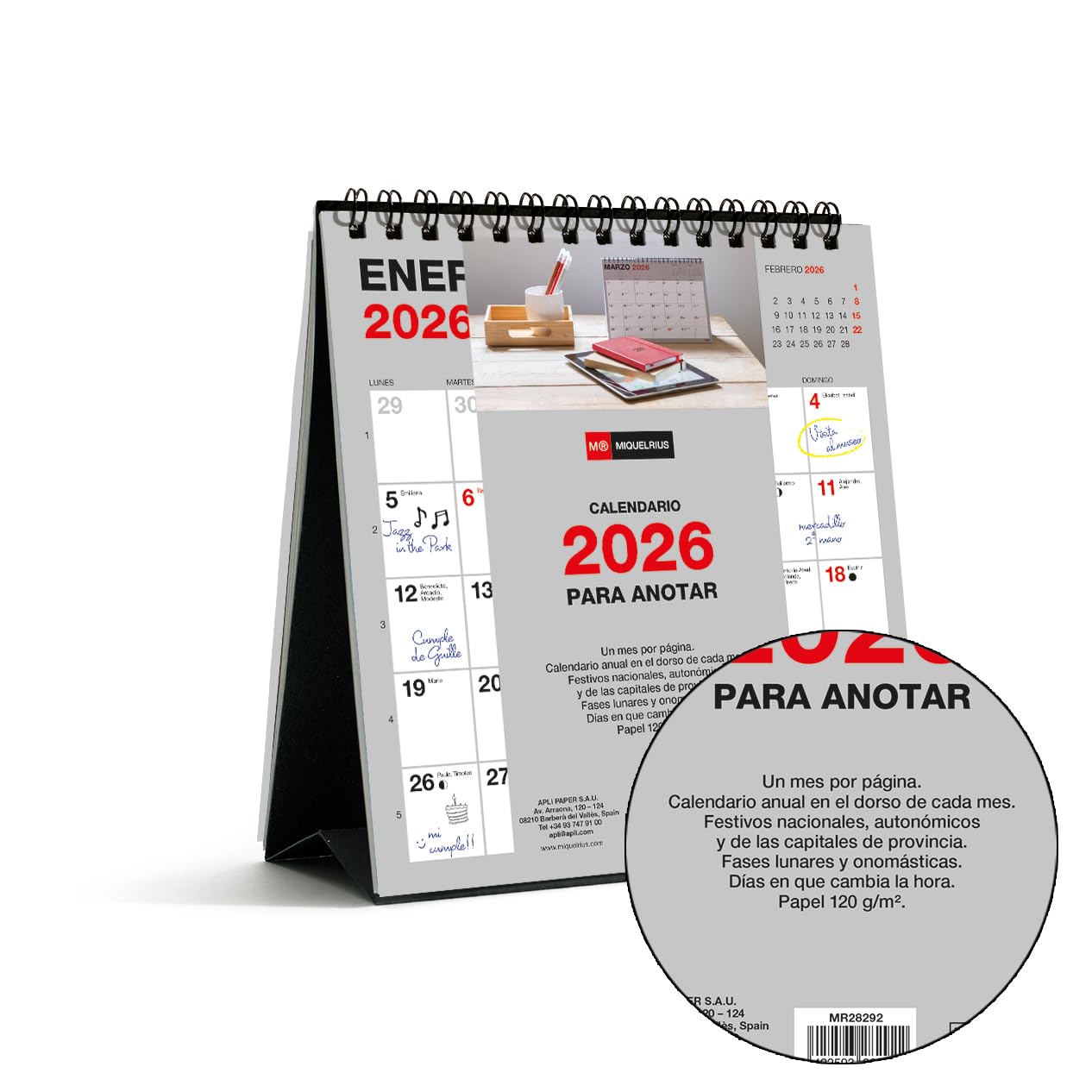 Miquelrius - Agenda 2026 día por página, Fácil de llevar (122 x 168 mm), Planificación diaria, Cubierta rígida cartón, Encuadernada, Cierre goma elástica, Papel 80 g/m², Español-EN-PT, Houses