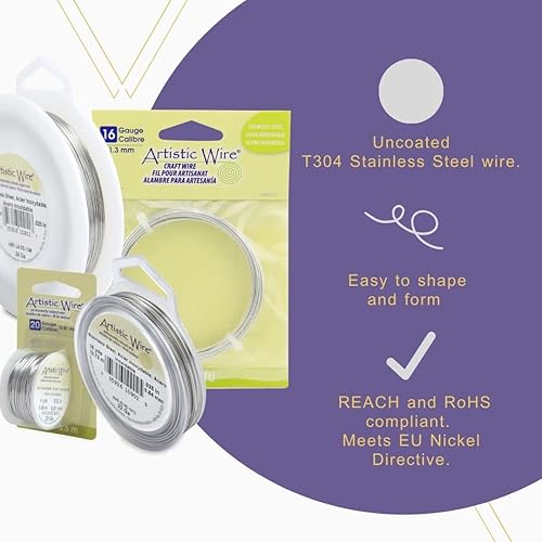 Miniatura 5 de Artistic Wire Alambre para envolver joyas artesanales de acero inoxidable calibre 18, 4 yardas, Acero inoxidable